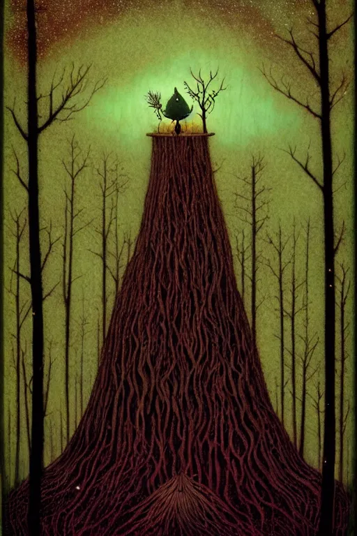 Image similar to tarot card, haunted woods, by andy kehoe