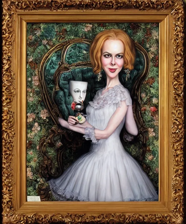 Image similar to portrait of Nicole Kidman in wonderland, lowbrow painting by Mark Ryden