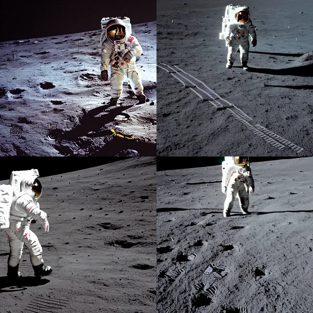 Prompt: A photo of an astronaut walking on the Moon, with a space ship