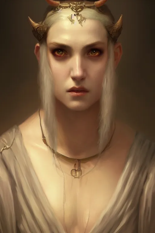 Image similar to a portrait of the demon Asmodeus, illustration, soft lighting, soft details, dark mood, painting oil on canvas by Edmund Blair Leighton and Charlie Bowater octane render trending on artstation d&d characters, 4k, 8k, HD