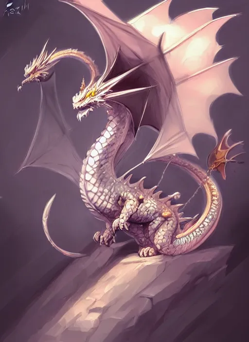 Prompt: cute dragon cute dragon, black, white, blue, pink and gold color scheme, flowers, cool, highly detailed, artgerm, cushart krenz, artstation, soft light, sharp focus, illustration, character design, concept art