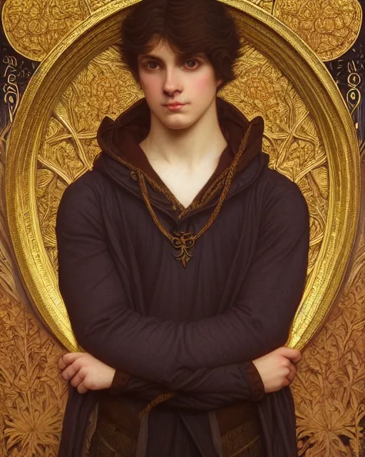 Image similar to symmetry portrait of welsh brunette fully clothed princess disguised as a young man, short hair, renaissance, forest background, intricate, elegant, highly detailed, digital painting, artstation, concept art, smooth, sharp focus, illustration, art by artgerm and greg rutkowski and fra angelico and alphons mucha