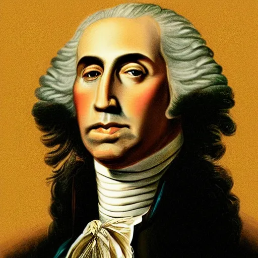 Image similar to nic cage as george washington, buff, painted portrait, highly detailed,