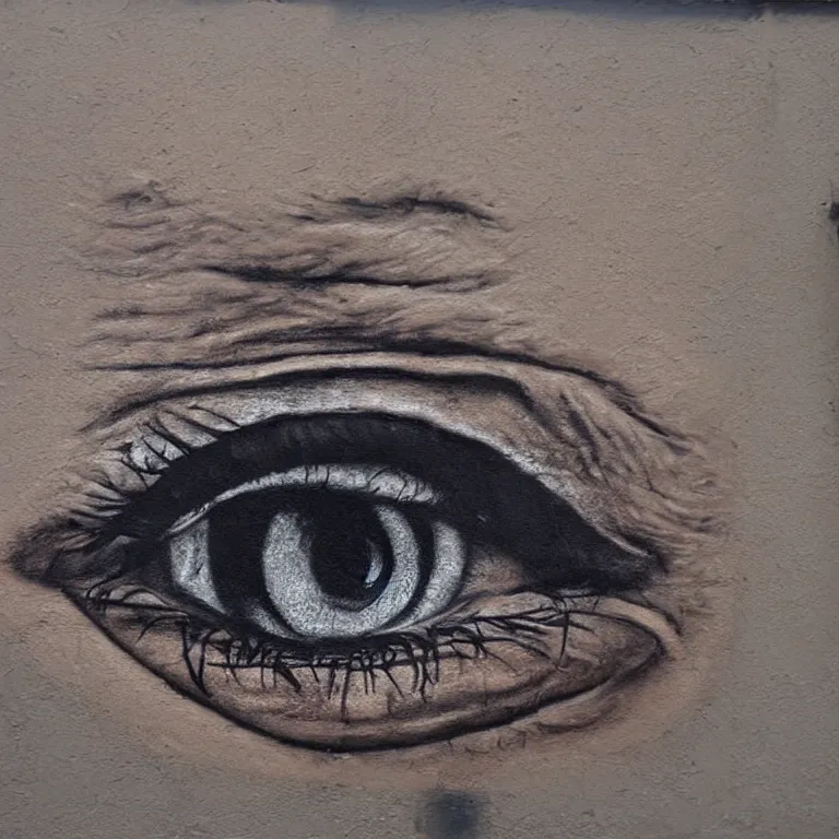 Image similar to Street-art painting of eyes in style of JR, photorealism