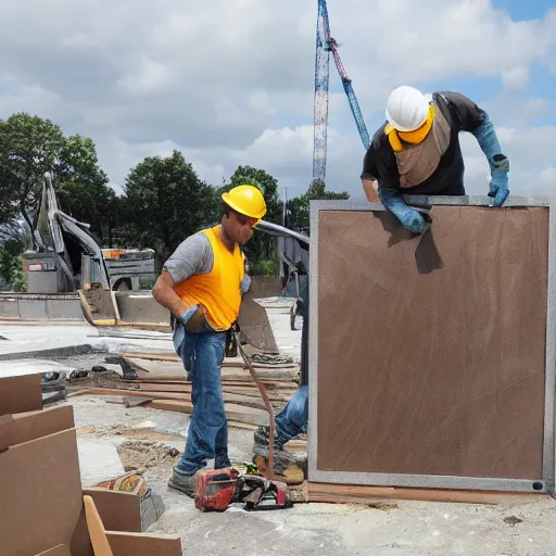 Image similar to construction workers working on a square portal photo