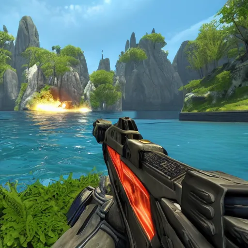 Image similar to unreal tournament, subnautica screenshot, warframe