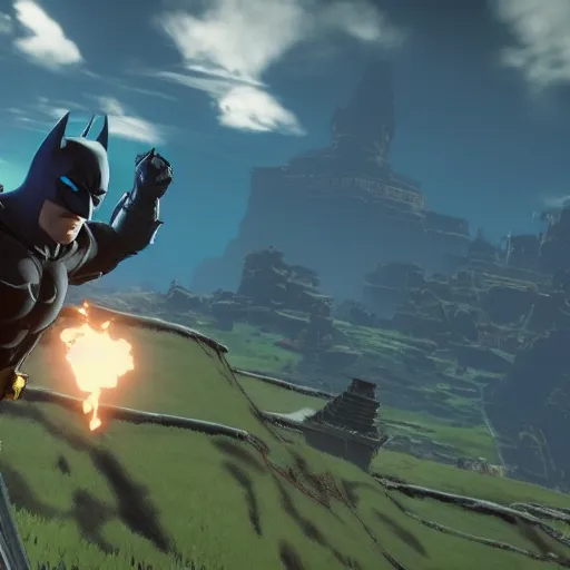 Image similar to Film still of Batman, from The Legend of Zelda: Breath of the Wild (2017 video game)