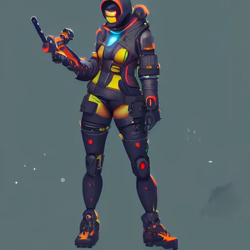 Image similar to stylized cybernetic ninja - cyberpunk girl, wearing techwear and armor, weoponary, complementary colors, highly detailed, artstation, digital matte painted in the style of overwatch, concept art, smooth