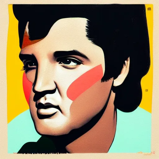 Prompt: Elvis Presley profile picture by Sachin Teng, asymmetrical, positive vibes, Realistic Painting , Organic painting, Matte Painting, geometric shapes, digital art, trending on artstation, hard edges, graffiti, street art:2 by Sachin Teng:4