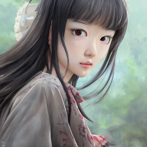 Image similar to dynamic composition, motion, ultra-detailed, incredibly detailed, a lot of details, amazing fine details and brush strokes, colorful and grayish palette, smooth, HD semirealistic anime CG concept art digital painting, watercolor oil painting of a Japanese schoolgirl, by a Chinese artist at ArtStation, by Huang Guangjian, Fenghua Zhong, Ruan Jia, Xin Jin and Wei Chang. Realistic artwork of a Chinese videogame, gradients, gentle an harmonic grayish colors.