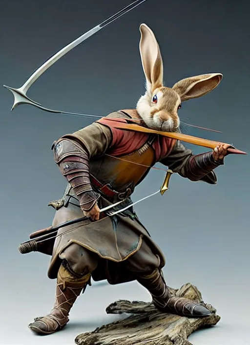 Prompt: a porcelain figurine of a heroic rabbit crossbowman, redwall, greg rutowski and jean baptiste monge, very detailed, epic fantasy concept art