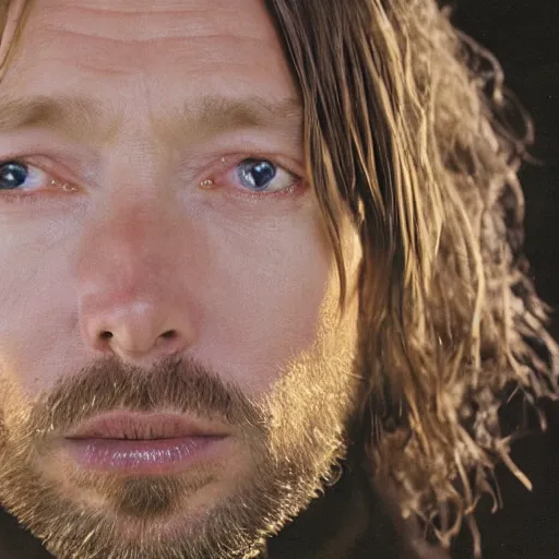 Prompt: thom yorke singer songwriter mtv in 1 9 9 3, ultrafine detail, hyper realistic face, beautiful eyes, chiaroscuro, associated press photo, eyes reflecting into eyes reflecting into infinity