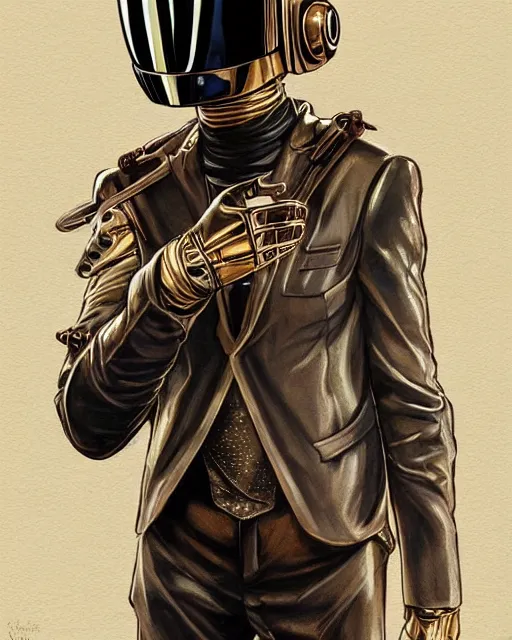 Prompt: portrait Daft Punk as detective steampunk cute-fine-face, pretty face, realistic shaded Perfect face, fine details. Anime. Bioshock steampunk realistic shaded lighting by katsuhiro otomo ghost-in-the-shell, magali villeneuve, artgerm, rutkowski Jeremy Lipkin and Giuseppe Dangelico Pino and Michael Garmash and Rob Rey
