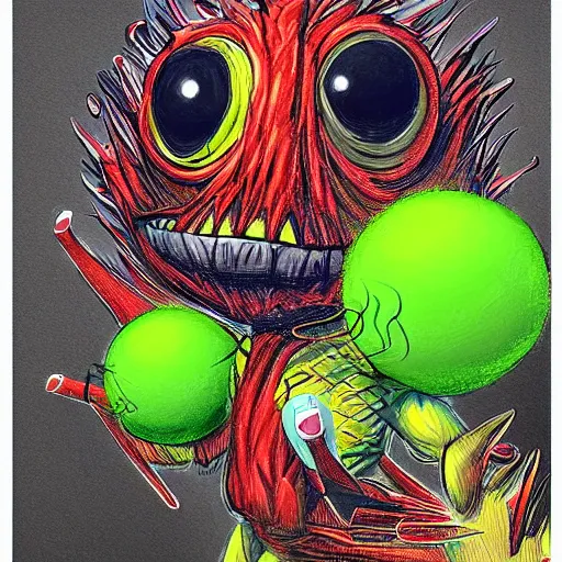 Image similar to a tennis ball monsters, digital art, fantasy, magic, chalk, trending on artstation, ultra detailed, professional illustration by basil gogos