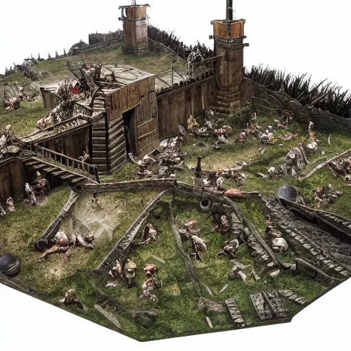 Image similar to diorama of the Battle of Helm's Deep, realistic, 4k, detailed