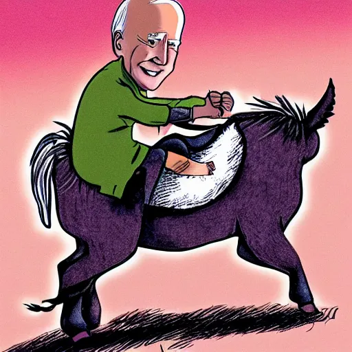 Prompt: biden riding a donkey, cartoon, manga, anime