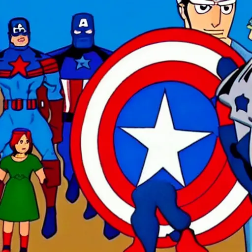 Image similar to film still of captain america in scooby - doo ( 1 9 6 9 )