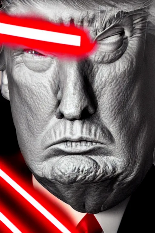 Image similar to Donald Trump as a Sith from Star Wars, red light saber, realistic portrait, symmetrical, highly detailed, cinematic lighting