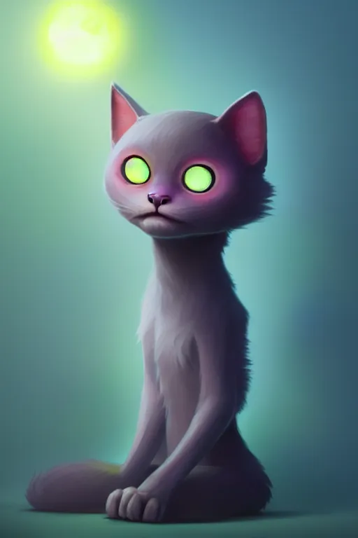 Image similar to super cute Bioluminescent cat character concept, soft light, soft mood, realistic body features and face, illustration, painting oil on canvas by Elena Zhurikhina and Goro Fujita and Charlie Bowater, octane render trending on artstation, 4k, 8k, HD