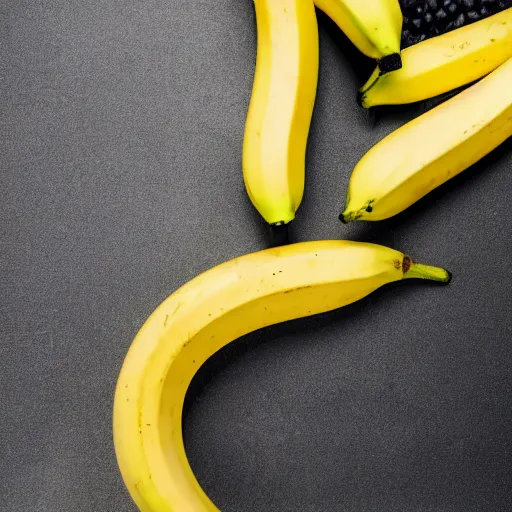 Prompt: photo of bananas falling, dramatic. black background