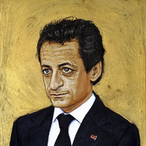 Image similar to a high quality and very detailed portrait of Nicolas Sarkozy, by Andrei Rublev