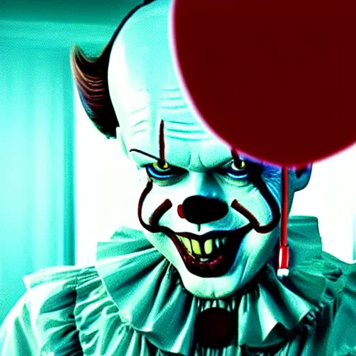 Image similar to a photograph of pennywise dressed as a doctor in a hospital, with a lab coat, with a stethoscope, hyperdetailed, intricate, dramatic, horror movie, movie still, 4 k realistic, volumetric lighting, sharp focus, american shot