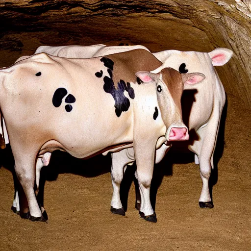 Prompt: a very fat cow in a dark cave