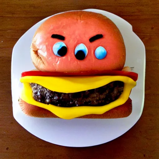 Image similar to kevin bacon face wrapped inside a cheeseburger