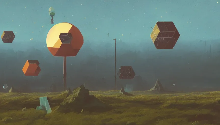 Image similar to hexagon floating in space, blocking sun, earth in foreground, simon stalenhag