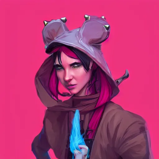 Image similar to a hot pink tiefling with a tinfoil hat, a pet rat, exasperated, character art, full body art, dungeons and dragons, d & d, trending on artstation, artgerm, 4 k ultra hd, sharp focus, digital art by ilya kuvshinov and ross tran