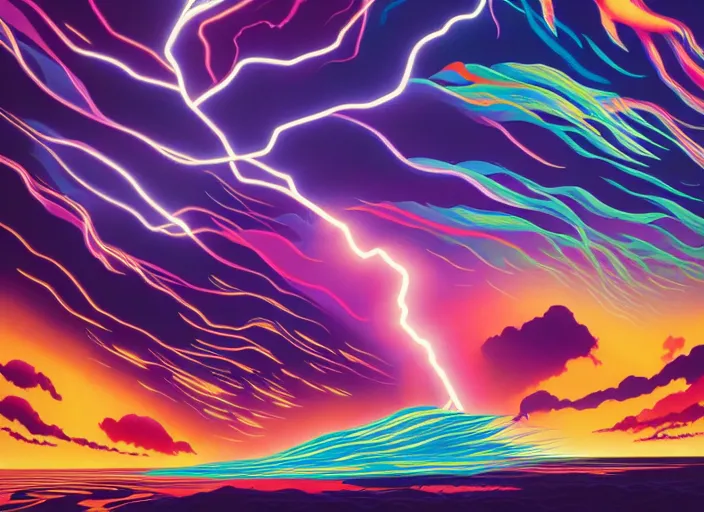 Image similar to abstract lightning storm by tomokazu matsuyama and dan mumford, unreal engine, high resolution render, featured on artstation, octane, 8 k, highly intricate details, vivid colors, vector illustration