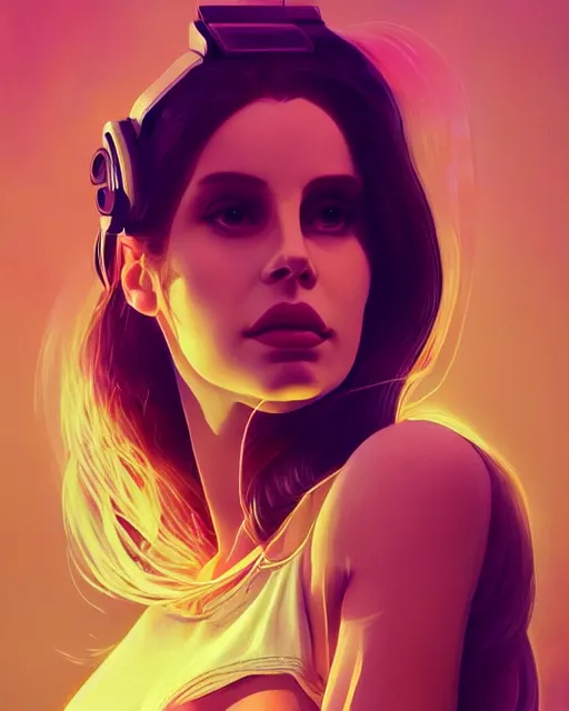 Image similar to portrait of lana del rey as a cyborg. intricate abstract. intricate artwork. by tooth wu, wlop, beeple, dan mumford. concept art, octane render, trending on artstation, greg rutkowski very coherent symmetrical artwork. cinematic, key art, hyper realism, high detail, octane render, 8 k, iridescent accents