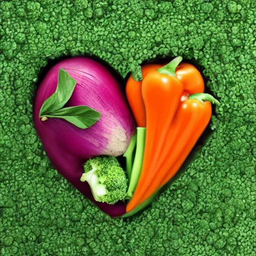 Image similar to a heart made out of vegetables, realistic, very detailed,