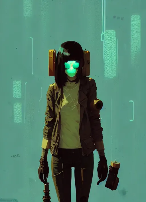 Image similar to highly detailed portrait of a moody post - cyberpunk young adult lady by atey ghailan, by greg rutkowski, by greg, tocchini, by james gilleard, by joe fenton, by kaethe butcher, gradient yellow, black, brown and cyan color scheme, grunge aesthetic!!! ( ( graffiti tag city background ) )