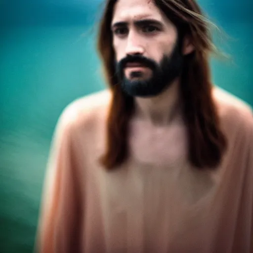 Prompt: portrait photograph of Jesus on cross underwater,super resolution. 85 mm f1.8 lens.bokeh.graflex. Alessio albi