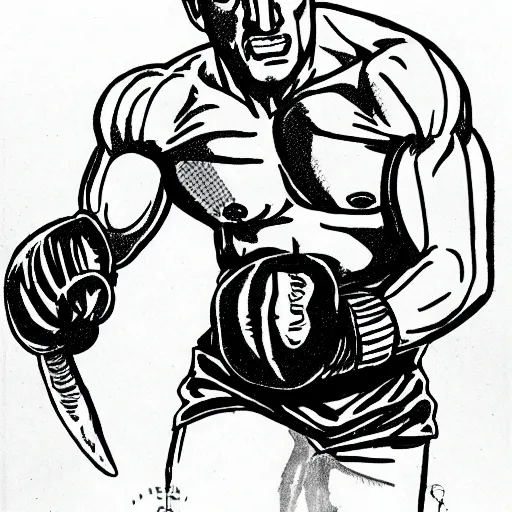 Prompt: rocky marciano drawn in the style of berserk manga