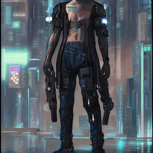 Image similar to cyberpunk male character, by tanino liberatore