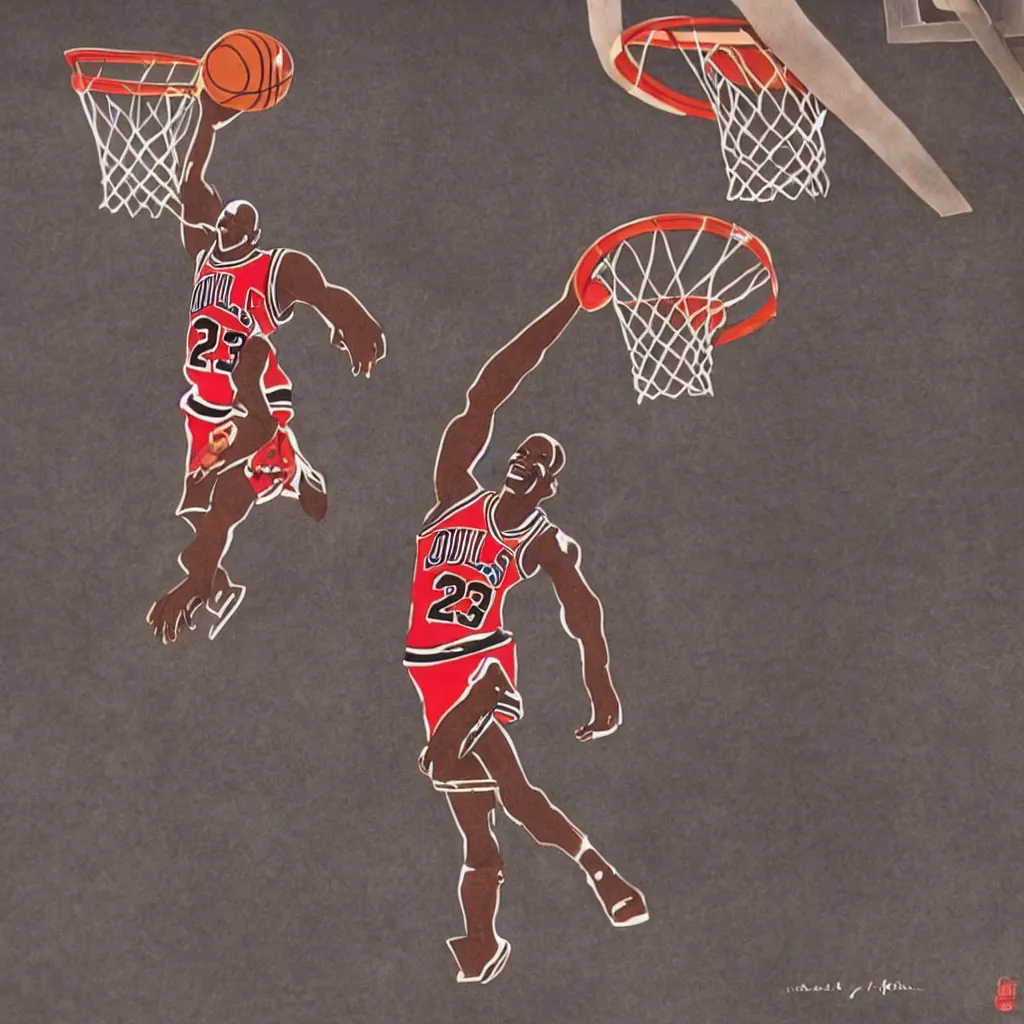 Prompt: Michael Jordan dunking basketball into hula hoops, had, photorealistic