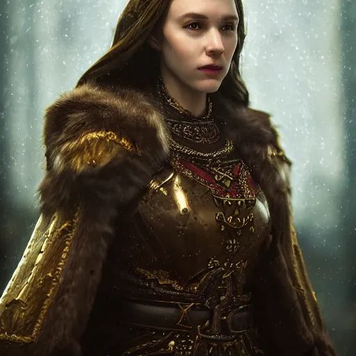 Prompt: the elder scrolls vi, charismatic regal brunette female jarl, portrait, throne room, atmospheric lighting, painted, intricate, volumetric lighting, beautiful, daytime, sunny weather, slight overcast, sharp focus, deep colours, ultra detailed, by leesha hannigan, ross tran, thierry doizon, kai carpenter, ignacio fernandez rios