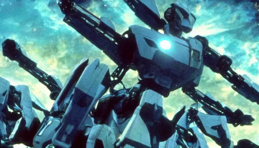 Image similar to full - color cinematic movie still from a live - action macross action film directed by michael bay. the scene features the valkyrie robots from macross fighting against zentradi in space or on planets, and changing to gerwalk mode. realistic robotech movie. highly - detailed ; photorealistic ; epic.