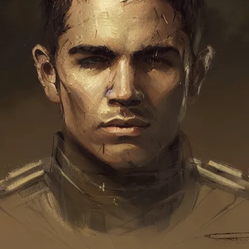 Image similar to portrait of a man by greg rutkowski, a soldier of the confederation of independent systems, wearing a beige and black tactical gear, star wars expanded universe, highly detailed portrait, digital painting, artstation, concept art, smooth, sharp foccus ilustration, artstation hq