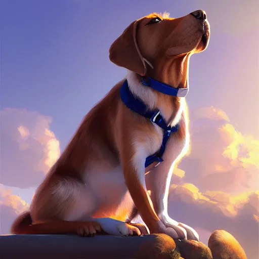 Image similar to A dog and cat stare intently towards the sky, digital art, artstation, Mandy Jurgens, CGSociety, WLOP