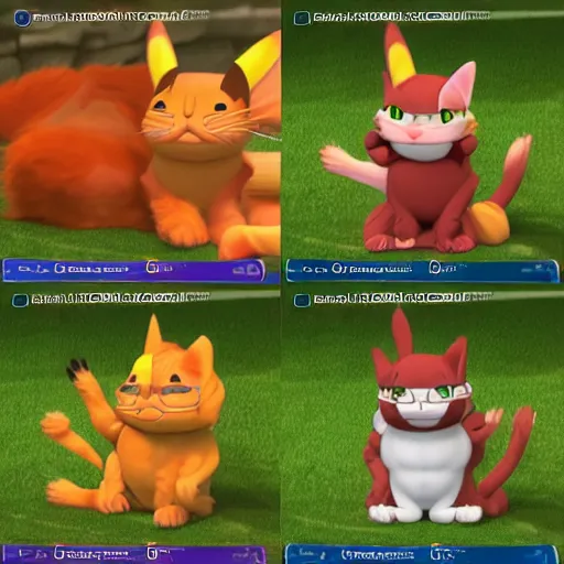 Image similar to garfield the cat as a strange pokemon, cgi