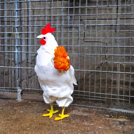 Image similar to chicken dressed as an inmate