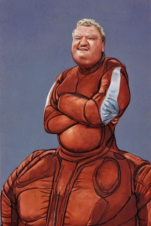 Image similar to full body portrait of actor kenneth mcmillan as baron harkonnen wearing leather spacesuit in dune, colour painting by normal rockwell