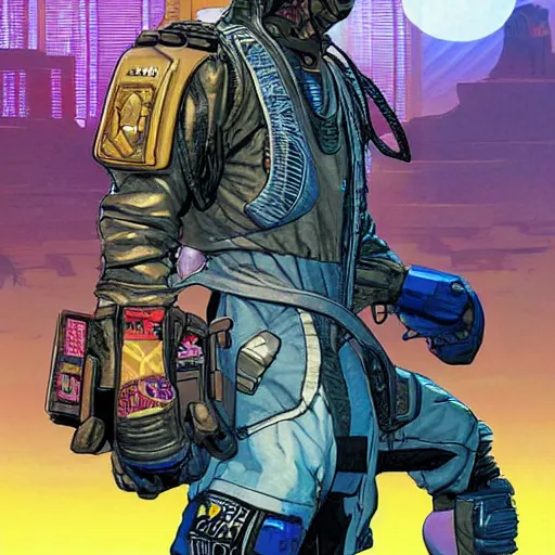 Image similar to Gregory. Apex legends cyberpunk kickboxer. Concept art by James Gurney and Mœbius.