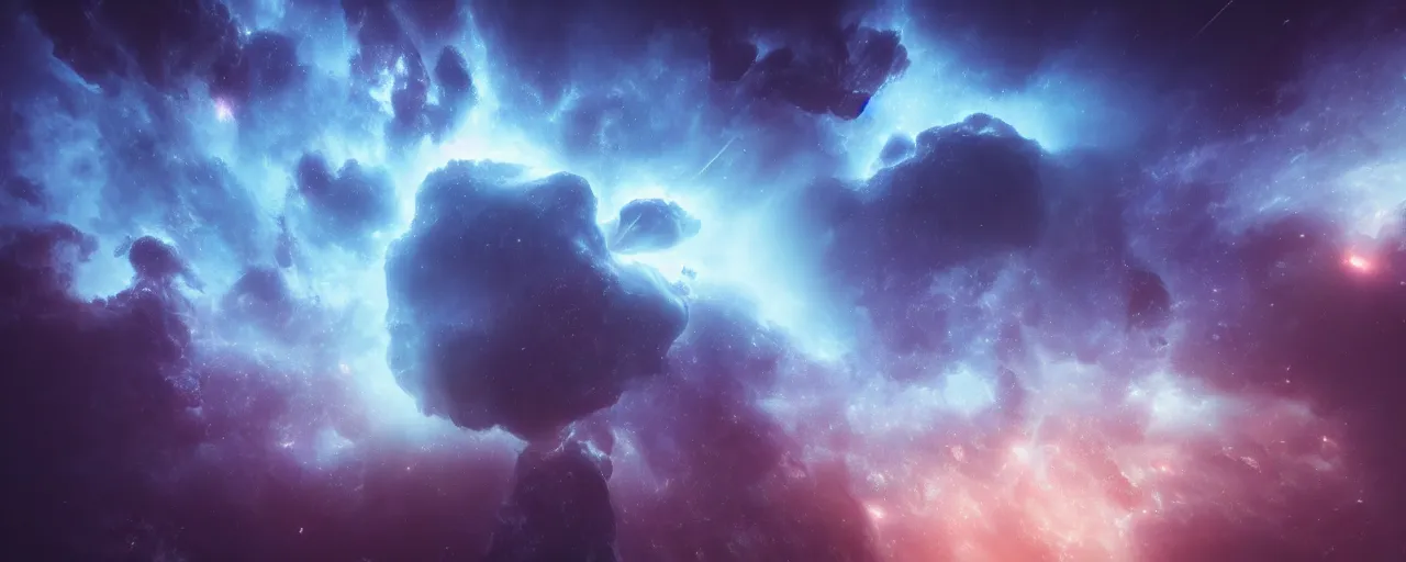 Prompt: epic beautiful minimalist space nebulae space scene, spaceengine, highly detailed, chiaroscuro, volumetric lighting, octane render, majestic, mysterious, double - exposure, light, tones of black in background, sublime, soft lighting, ray tracing global illumination, translucid luminescence, lumen reflections