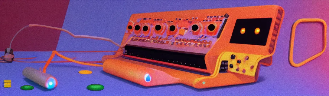 Prompt: a synthesizer in cassette futurism, added modeled around the keyboard, tactile buttons and lights, a large patch bat with hanging colored patch leads roland, moog, arp by moebius, edward hopper and james gilleard, zdzislaw beksinski, steven outram, hd, 8 k, artstation, ultra detailed, high definition