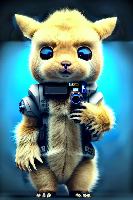 Image similar to high quality 3 d render cyberpunk very cute fluffy! wombat cyborg, mechanical paw, highly detailed, unreal engine smooth, in the style of detective pikachu, hannah yata charlie immer, cinematic neon blue light, low angle, uhd 8 k, sharp focus