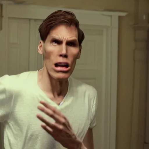 Image similar to Live Action Still of Jerma in Psycho (film), real life, hyperrealistic, ultra realistic, realistic, highly detailed, epic, HD quality, 8k resolution, body and headshot, film still